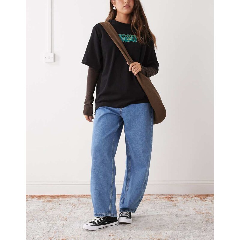 Reclaimed Vintage barrel leg denim jean with seam details in mid blue 108240749