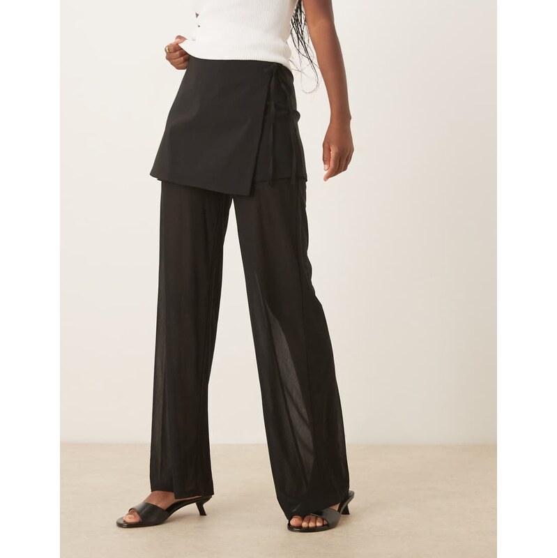 ASOS DESIGN mixed fabric mesh trouser with tie side skirt overlay in 108240780