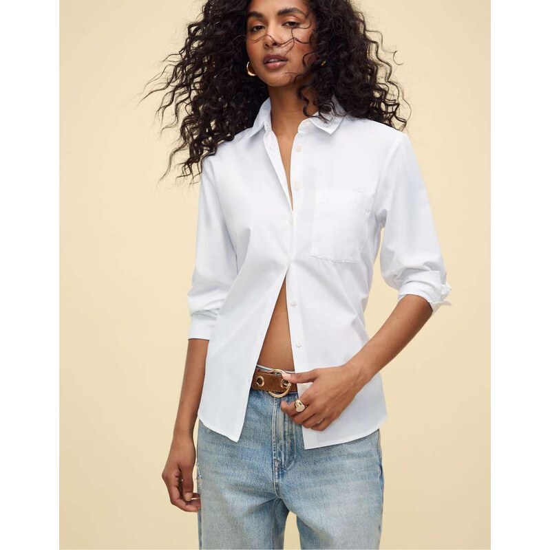 Stradivarius Basic poplin shirt with pocket in white