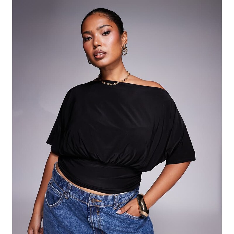 ASOS Curve ASOS DESIGN Curve asymmetric one shoulder short sleeve top 108240883