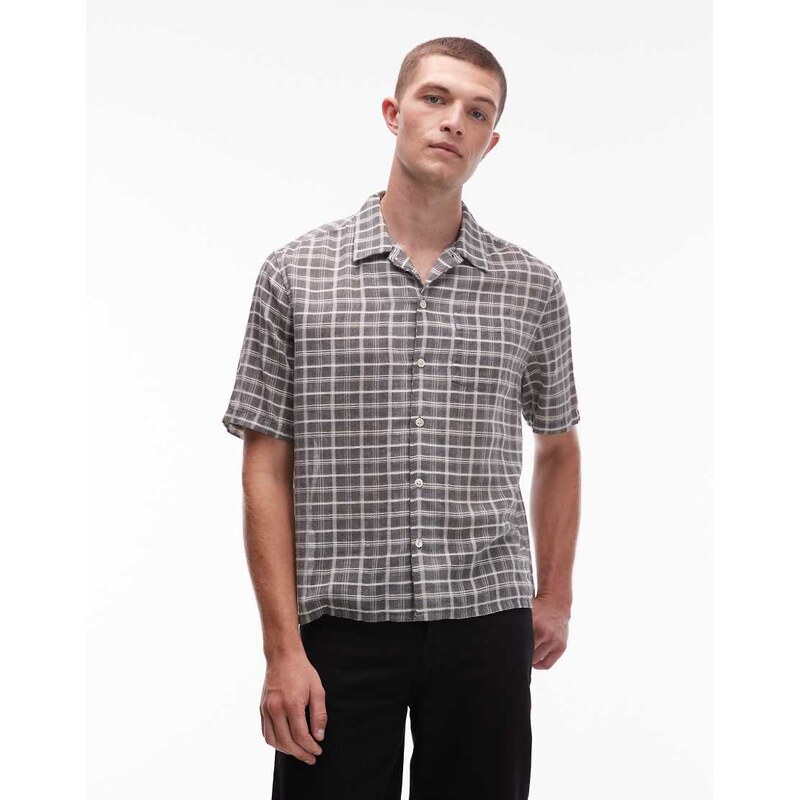 Allsaints Sandy check print short sleeve shirt in grey