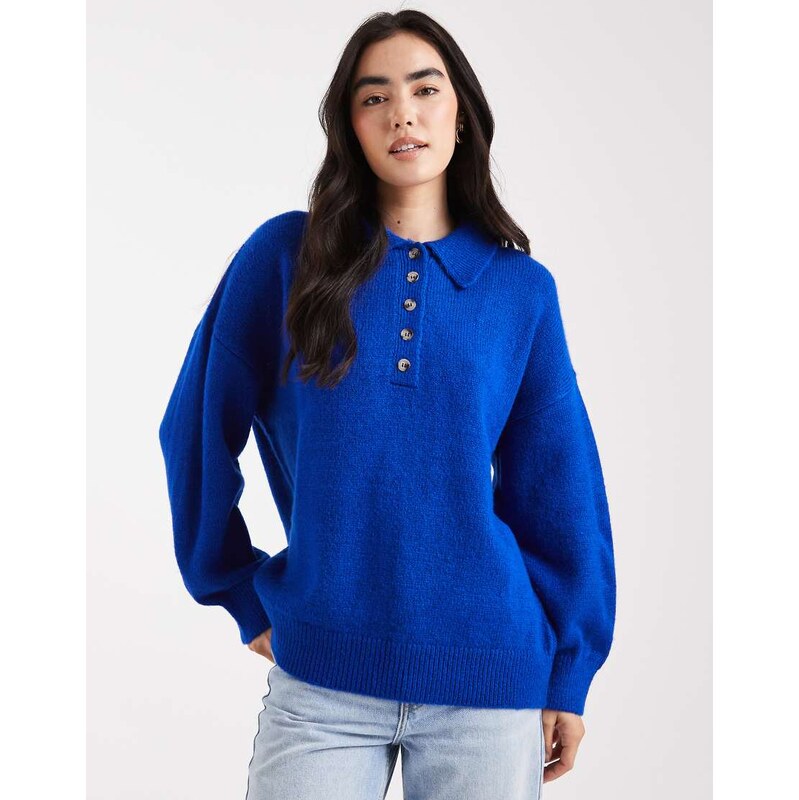 ASOS DESIGN knitted compact rugby shirt in cobalt-Blue