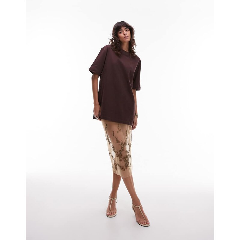 & Other Stories sheer mesh skirt with bead and sequin embroidery