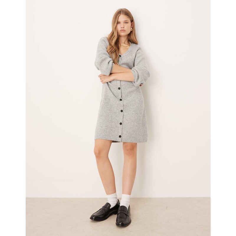 AWARE knitted button front mini dress in grey marl