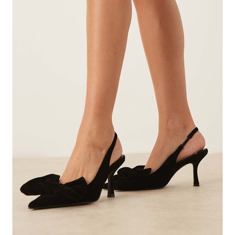 ASOS DESIGN Wide Fit Saffron bow detail mid heeled shoes in