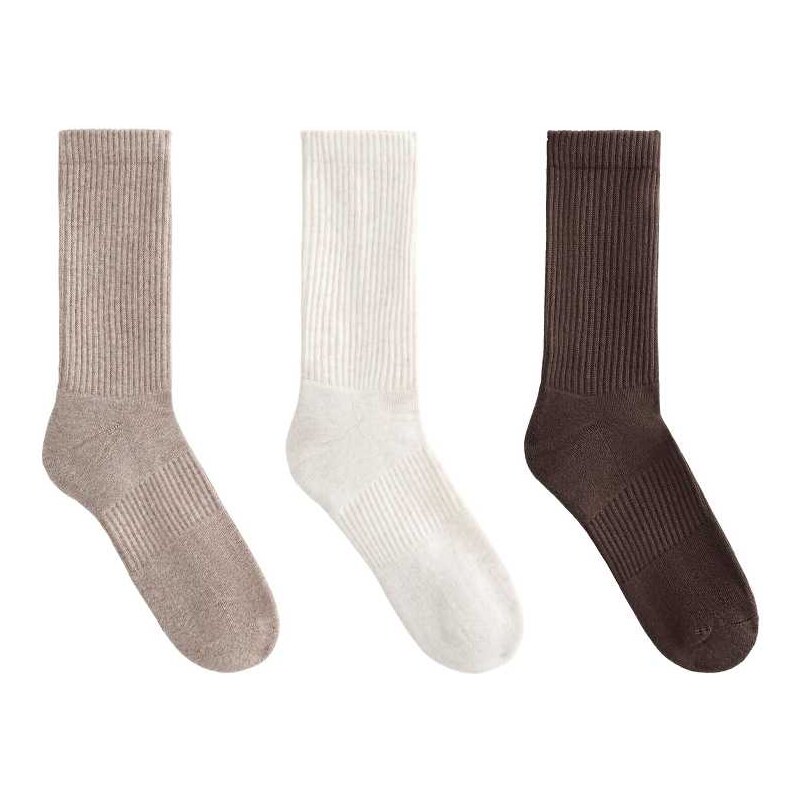 OYSHO 3 pairs of cotton blend classic sports socks in tan melange 108241023