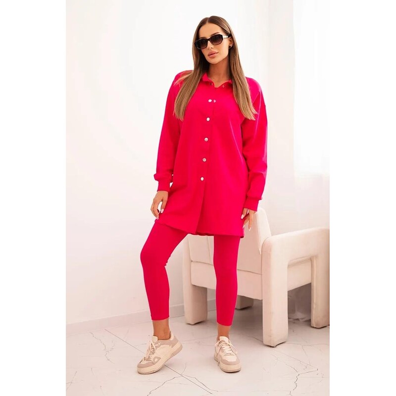 MladaModa 3-dílný set mikina + top + legíny model 9452 fuchsiový
