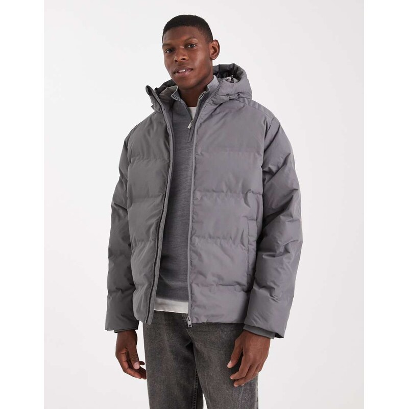 Jack & Jones thick puffer jacket with hood in grey