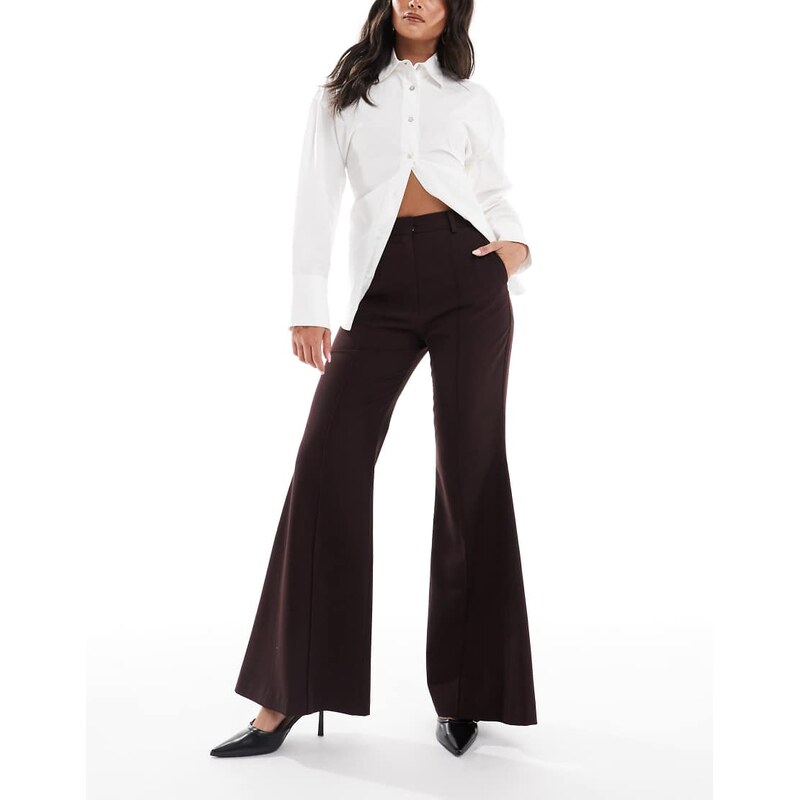 ASOS DESIGN tailored godet flare trousers in chocolate brown