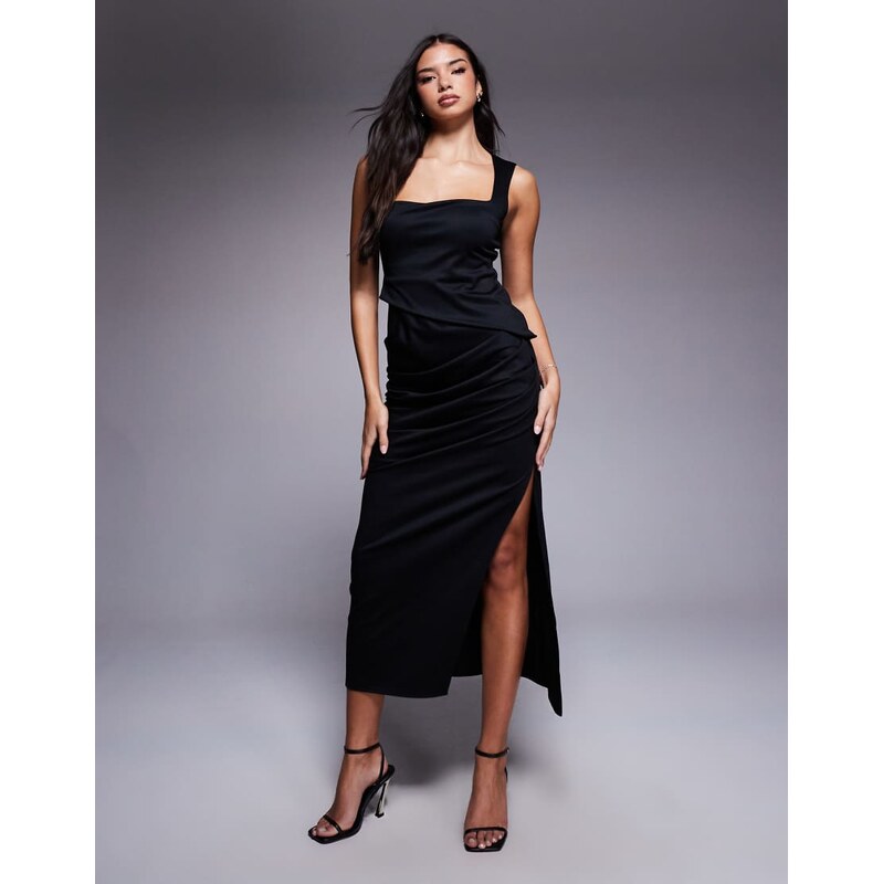 ASOS DESIGN square neck ponte midi dress in black
