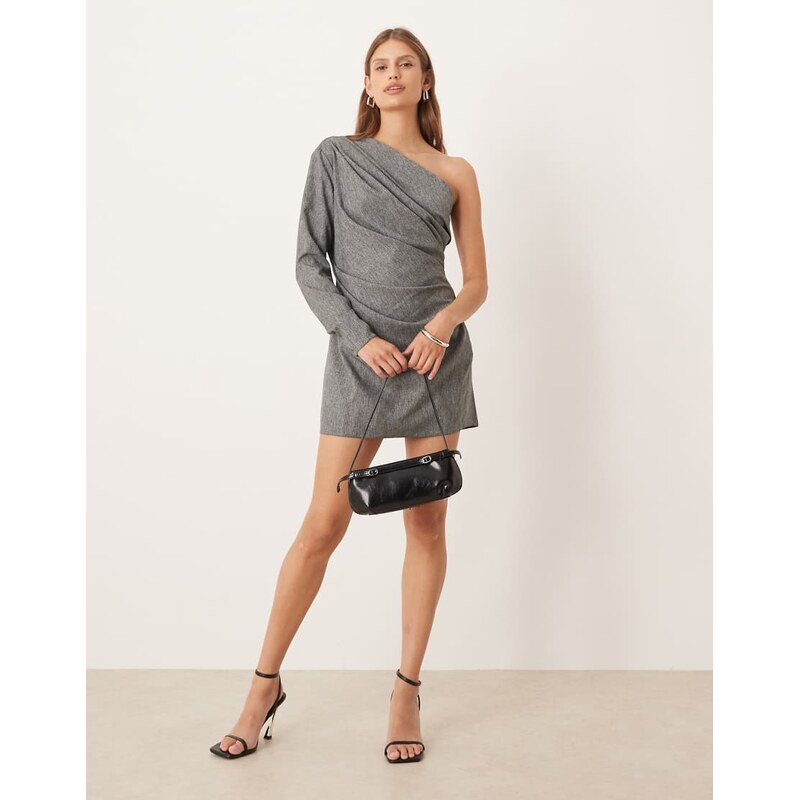 ASOS DESIGN one shoulder draped mini dress in mid grey