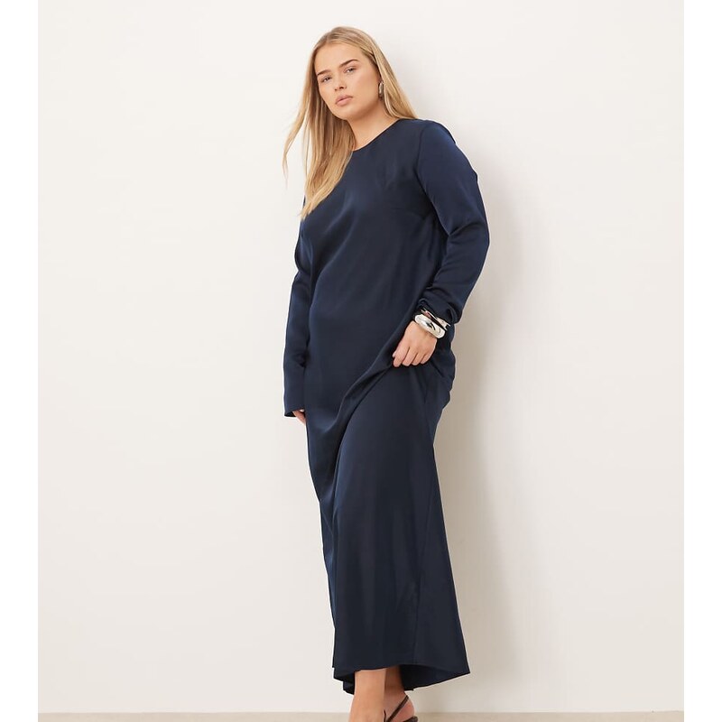 ASOS Curve ASOS DESIGN Curve seamed matt satin slip maxi dress in deep 111321958