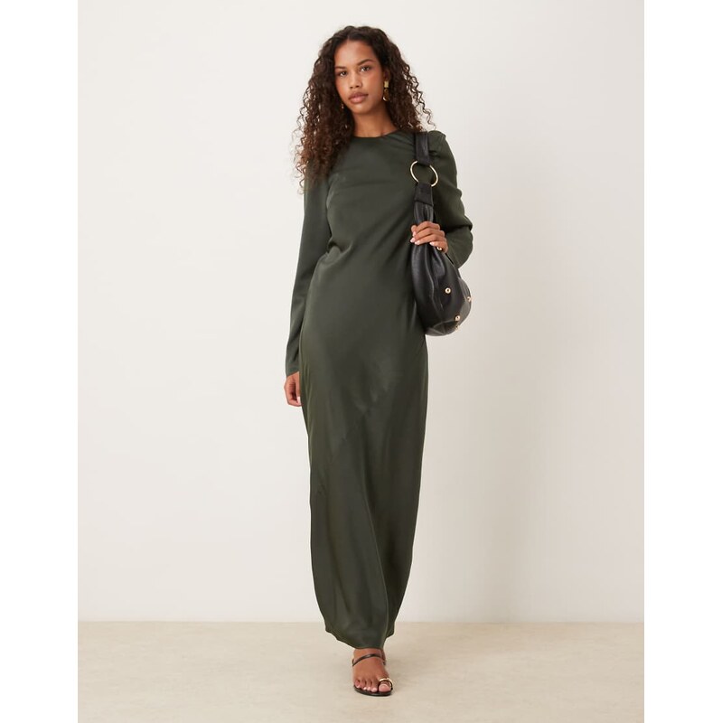 ASOS DESIGN seamed matt satin slip maxi dress in dark green