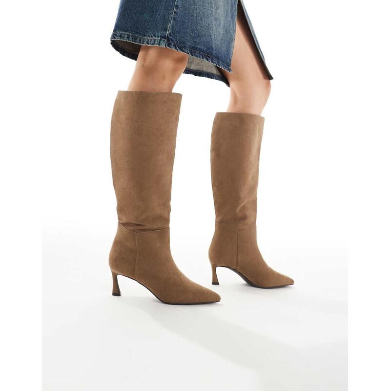 New Look faux suede heeled knee boot in camel-Neutral
