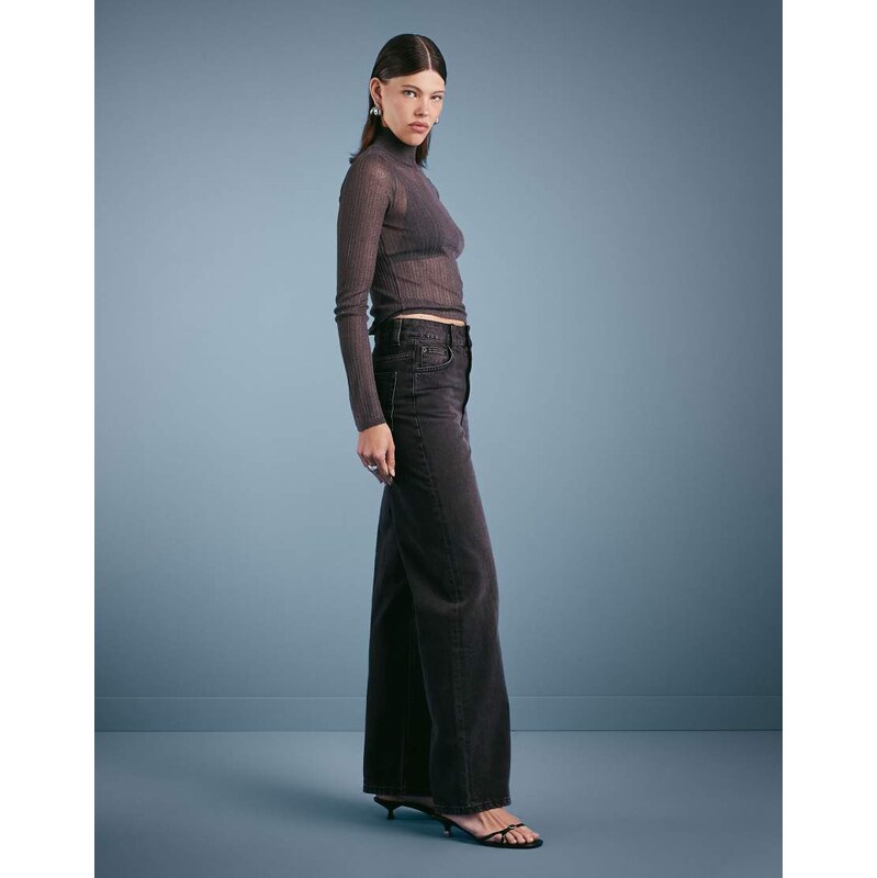 ASOS DESIGN wide leg dad jeans in washed black