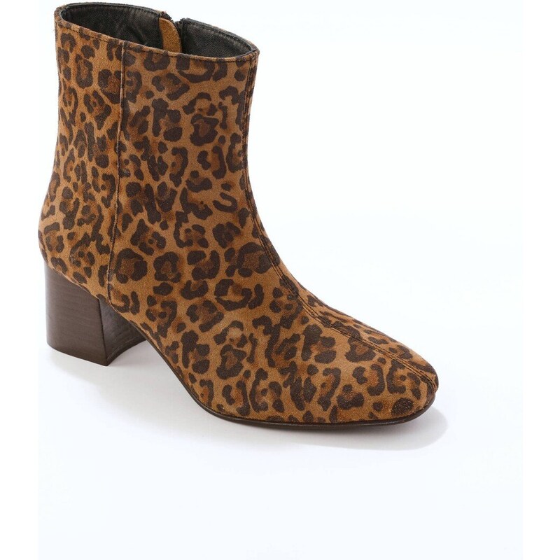 Blancheporte Kožené kotníkové kozačky s leopardím vzorem