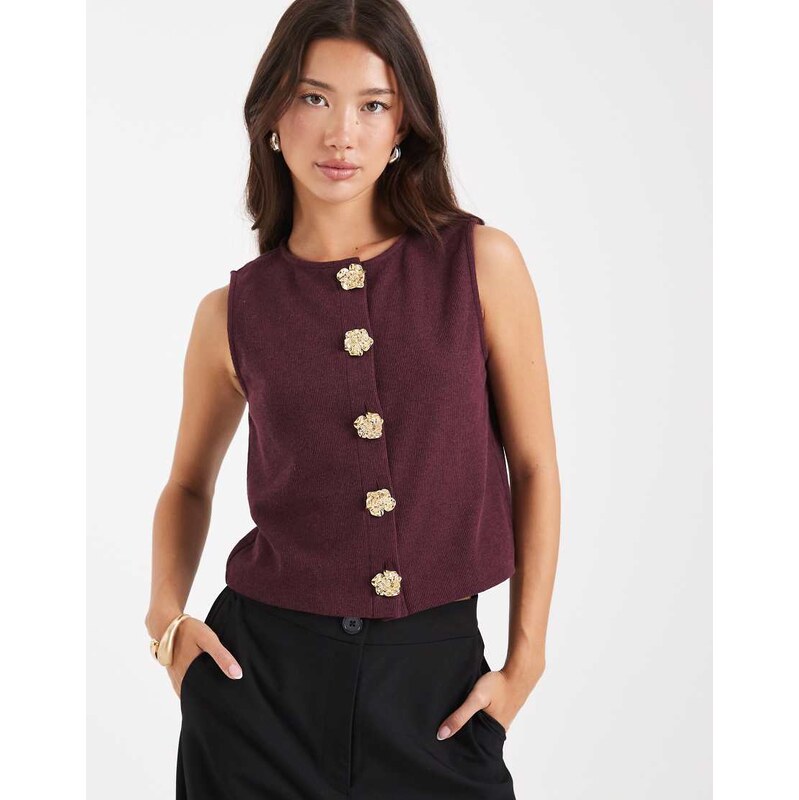 Miss Selfridge flower metal trim waistcoat in plum-Purple