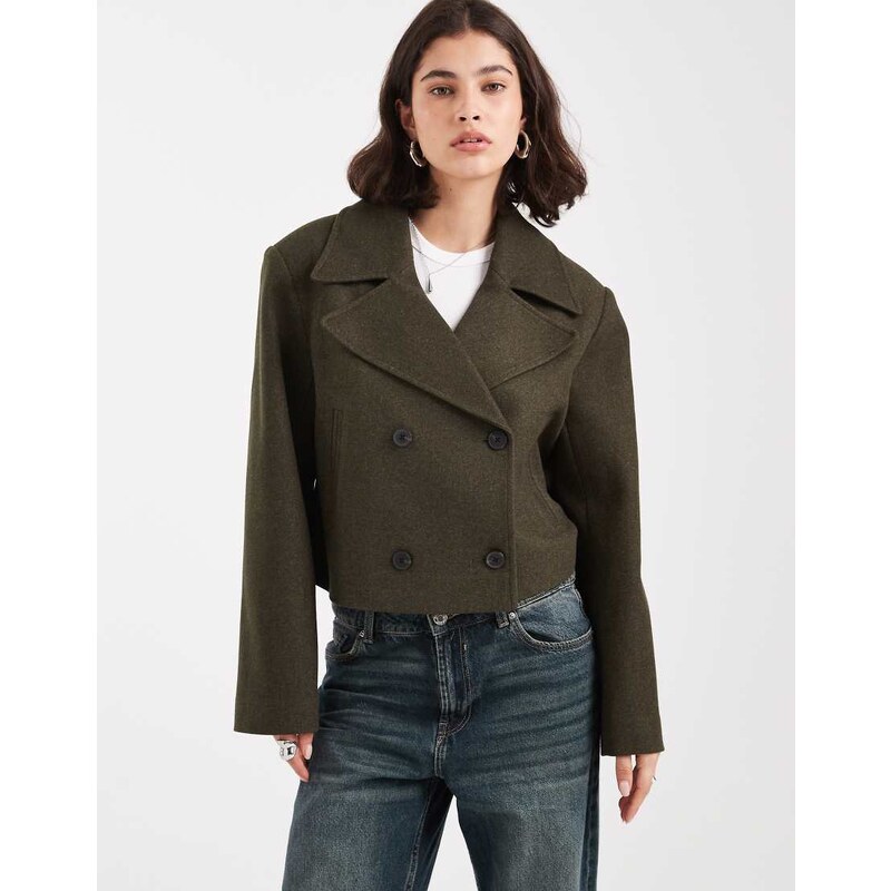 ASOS DESIGN short formal trench coat in khaki-Green 108251110