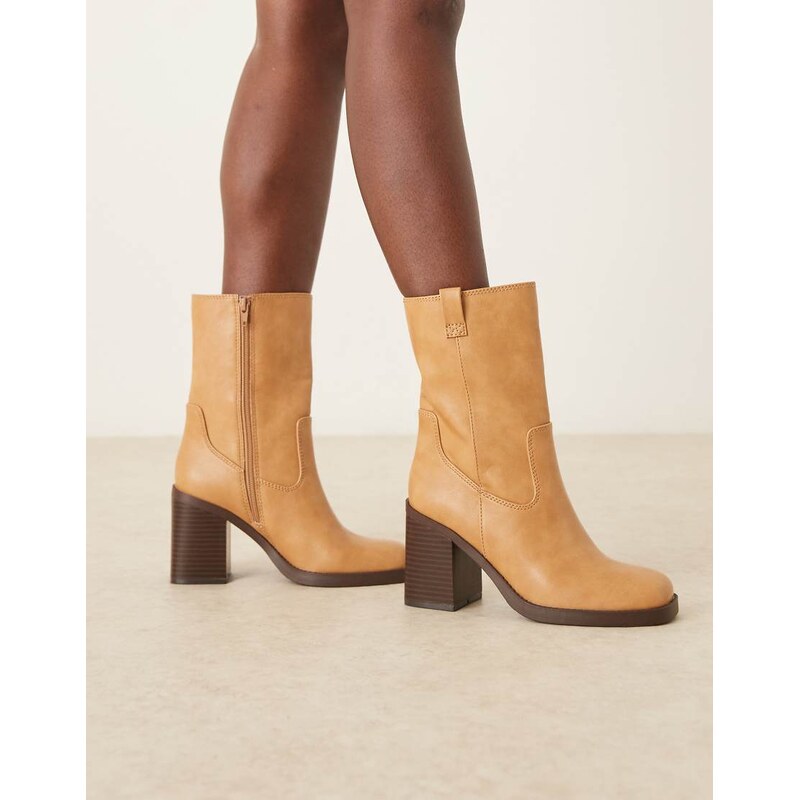 ASOS DESIGN Ruby pull-on block heeled ankle boots in camel-Neutral