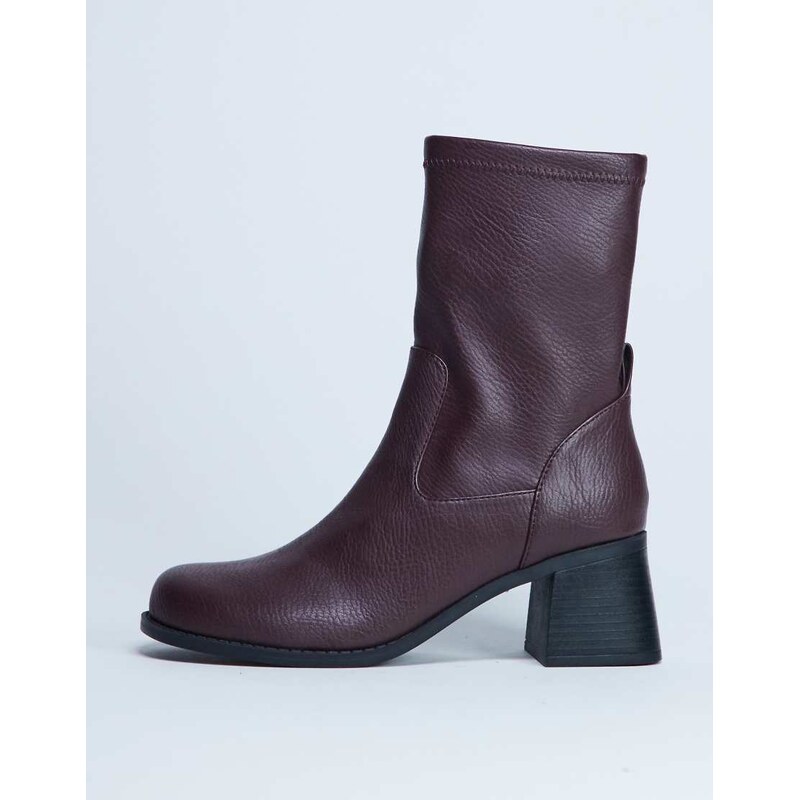 Topshop Niamh block heel ankle boot in burgundy-Red