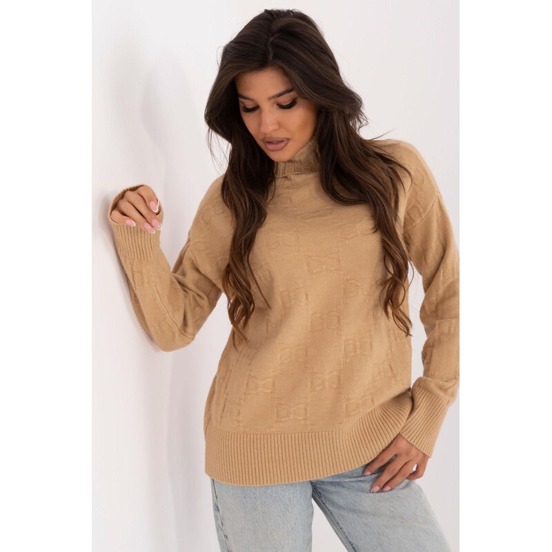 MladaModa Rolákový svetr se vzorem model 42135 barva camel 108807720