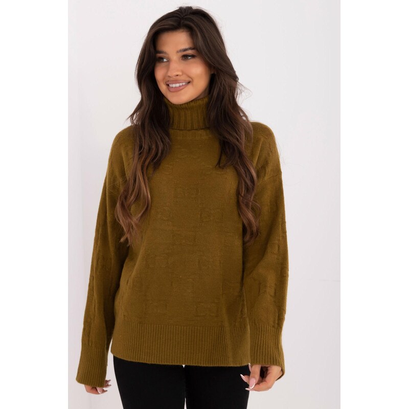 MladaModa Rolákový svetr se vzorem model 42135 barva khaki 108807721