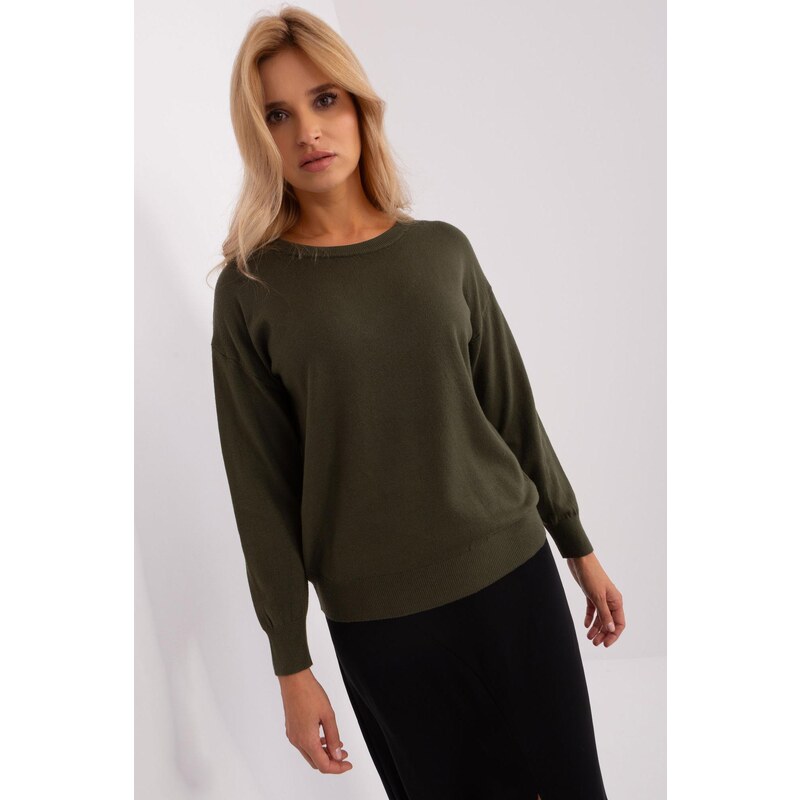 MladaModa Klasický svetr s dlouhým rukávem model 32595 barva khaki 108260978
