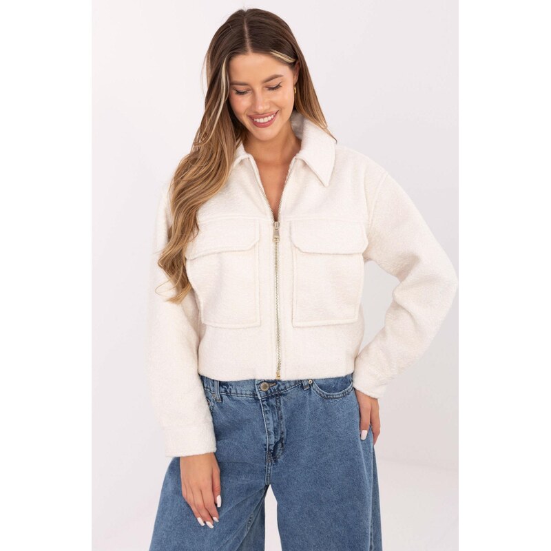 MladaModa Krátká boucle bunda na zip model 43434 barva ecru 108807775