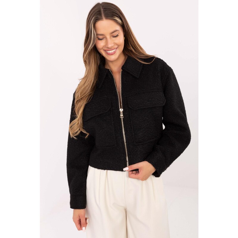 MladaModa Krátká boucle bunda na zip model 43434 černá 108807773