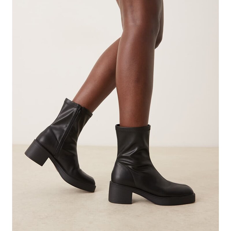 ASOS DESIGN Wide Fit Raven smart mid-heel boots in black