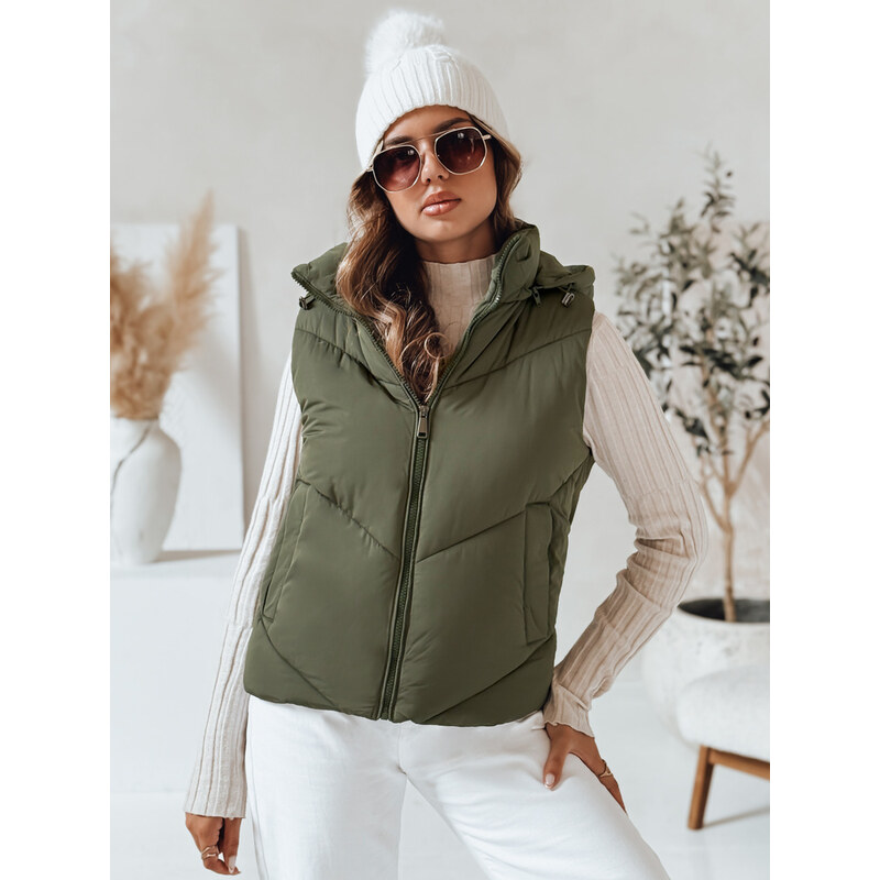 BASIC Khaki dámská prošívaná vesta LIKEHUGS s kapucí TY4977