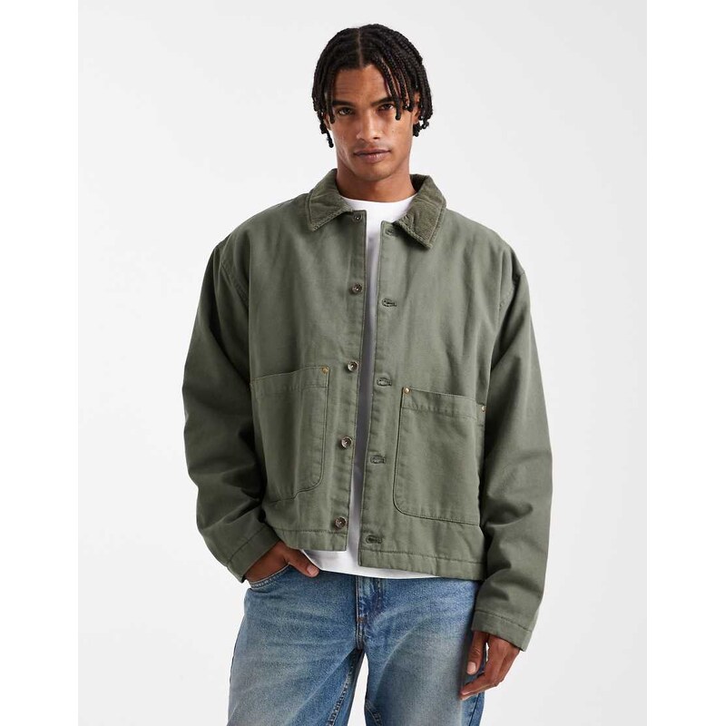 ASOS DESIGN harrington jacket with quilted lining in khaki-Green
