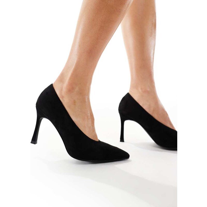 schuh Shy high vamp court shoe in velvet black 108415609