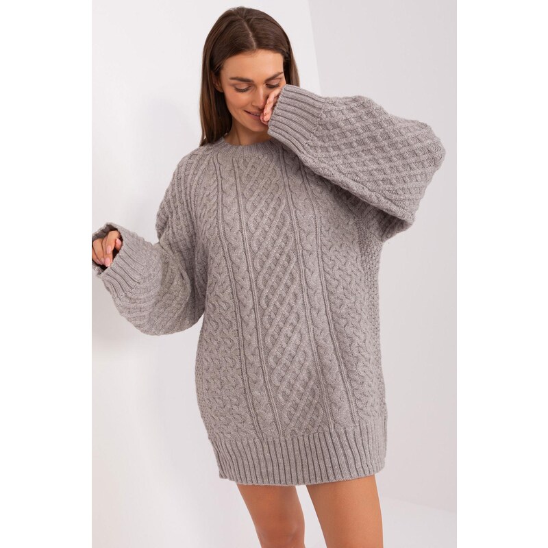 MladaModa Oversize svetr s copánkovým vzorem model 67264 šedý