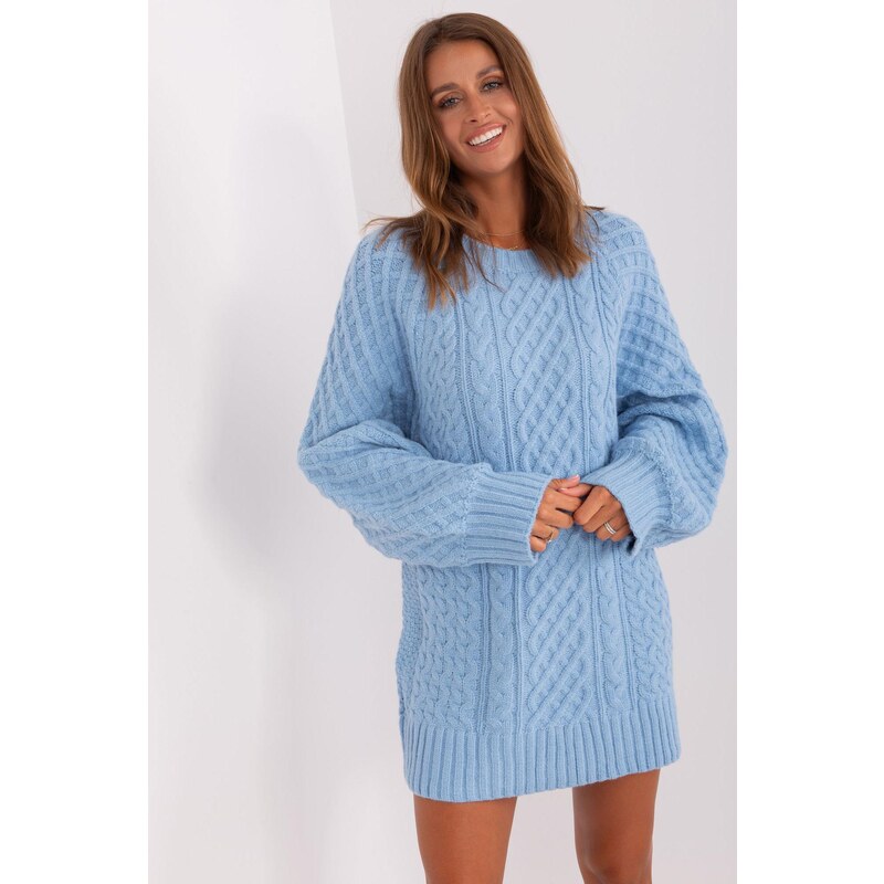 MladaModa Oversize svetr s copánkovým vzorem model 67264 světle