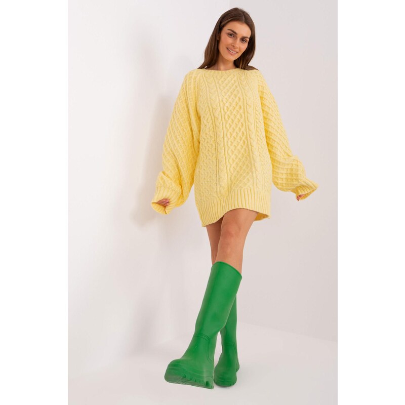 MladaModa Oversize svetr s copánkovým vzorem model 67264 světle