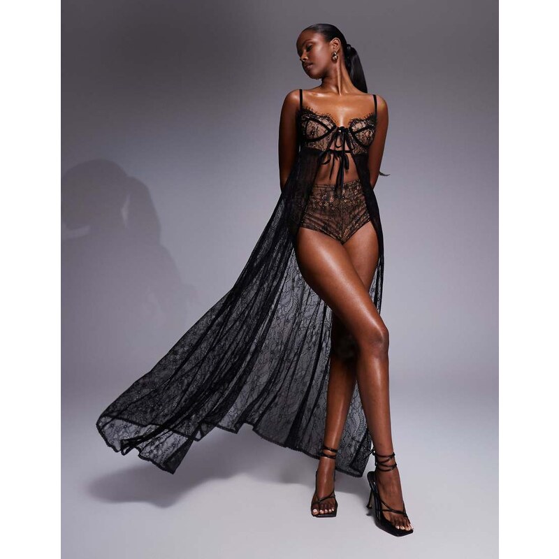 The Dolls House Circa Cieran tie front lace top co-ord in black