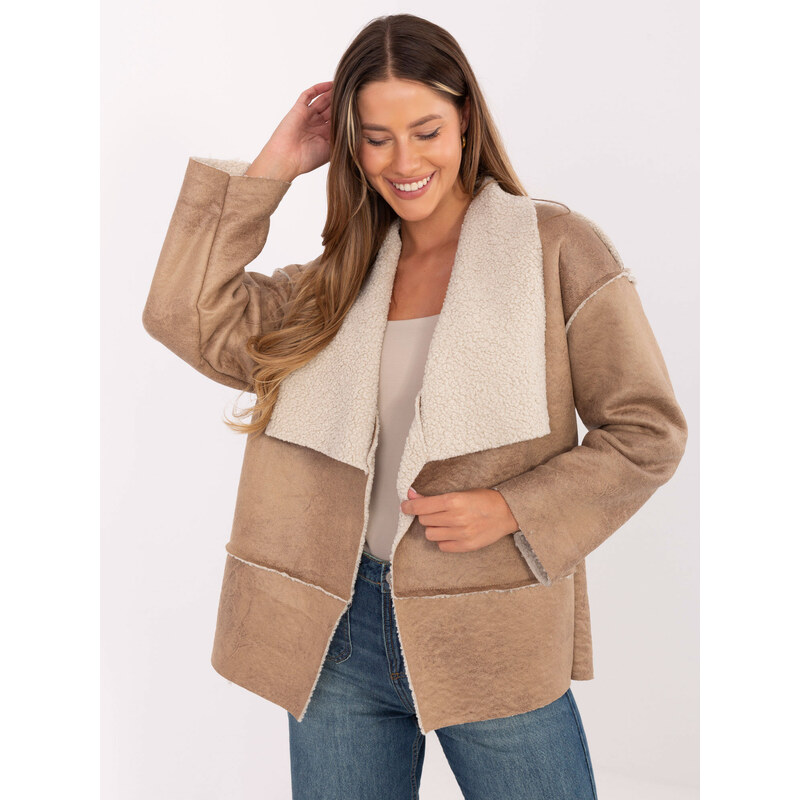 BASIC Béžová dámská přechodová bunda bez zapínání -beige 108261005