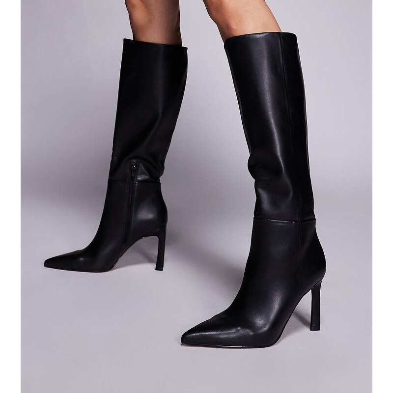 ASOS DESIGN Wide Fit Charmed heeled knee boots in black
