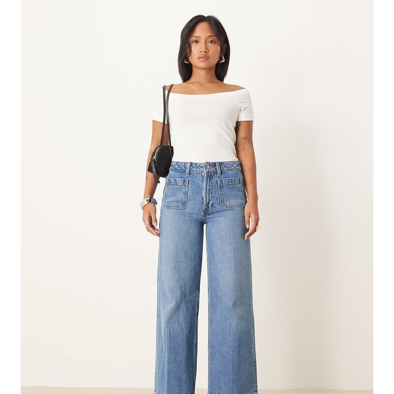 ASOS Petite ASOS DESIGN Petite high waist wide leg jeans with front 115718786