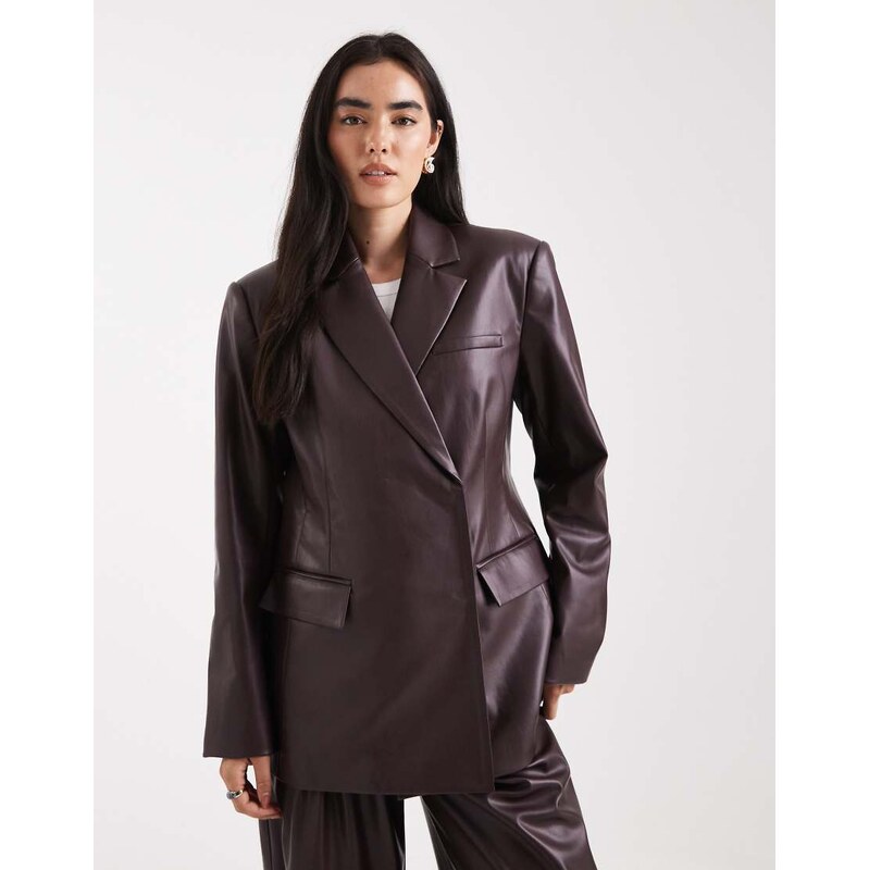 ASOS DESIGN tailored relaxed faux leather blazer in plum