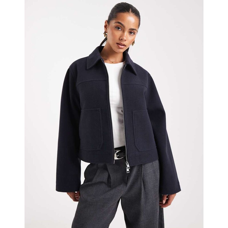 ASOS DESIGN top collar zip through jacket in navy