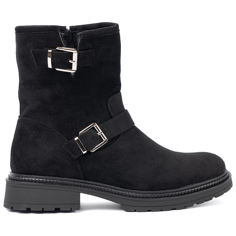 Shelvt Modern black ankle boots with silver buckles 108967733