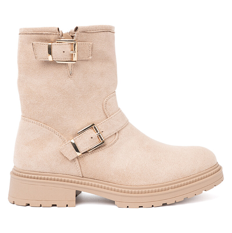 Shelvt Stylish jen-beige ankle boots with decorative buckles 108967739