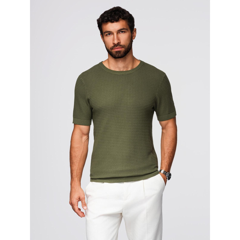 Ombre Structured knitted shirt for men - olive