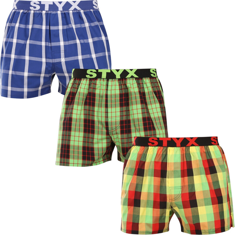3PACK pánské trenky Styx sportovní guma vícebarevné (3B110406)