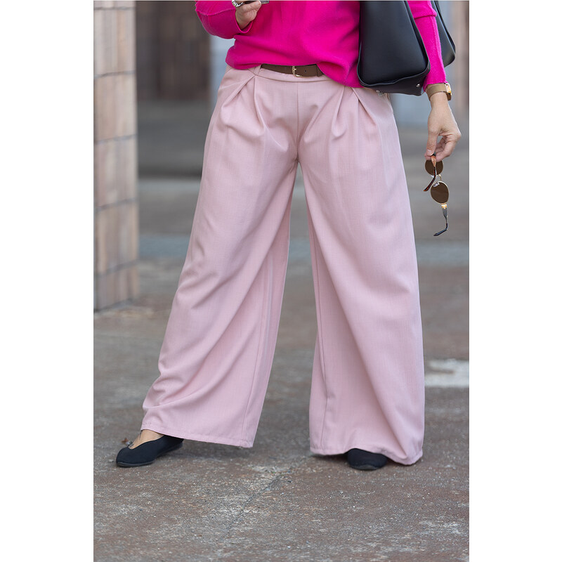 Italy fashion Široké kalhoty MERCI Barva: Pudrová, Velikost: UNI