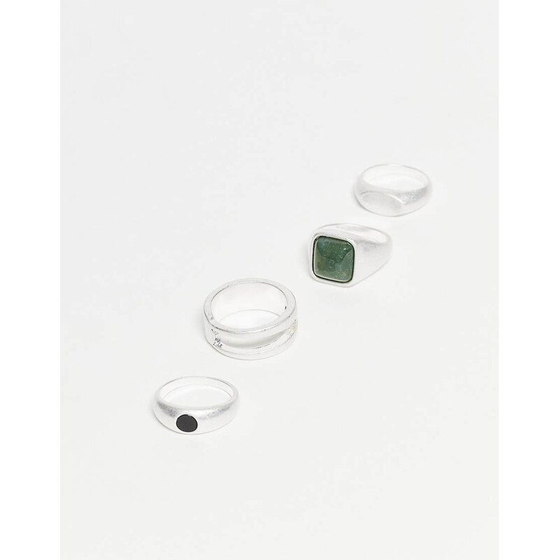 ASOS DESIGN 4 pack chunky style rings with semi-precious moss and 112696097