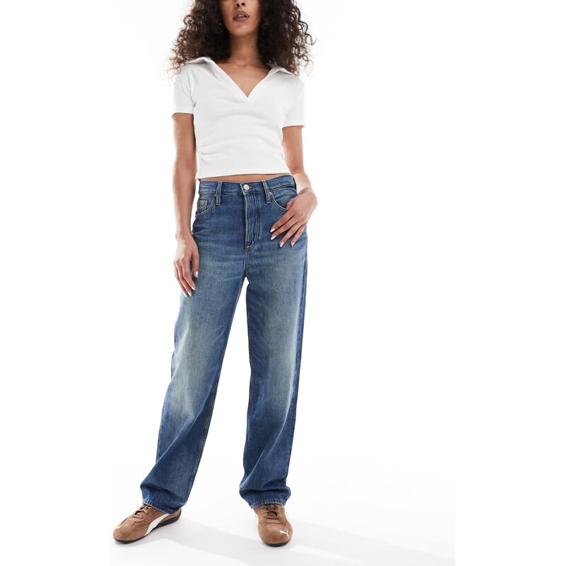 Tommy Jeans Layla high rise slim straight leg jeans in mid wash blue 108287008
