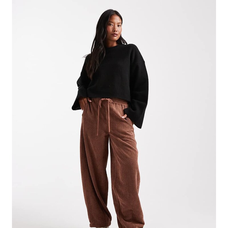 ASOS Petite ASOS DESIGN Petite pull on barrel leg cord trousers in 115513328